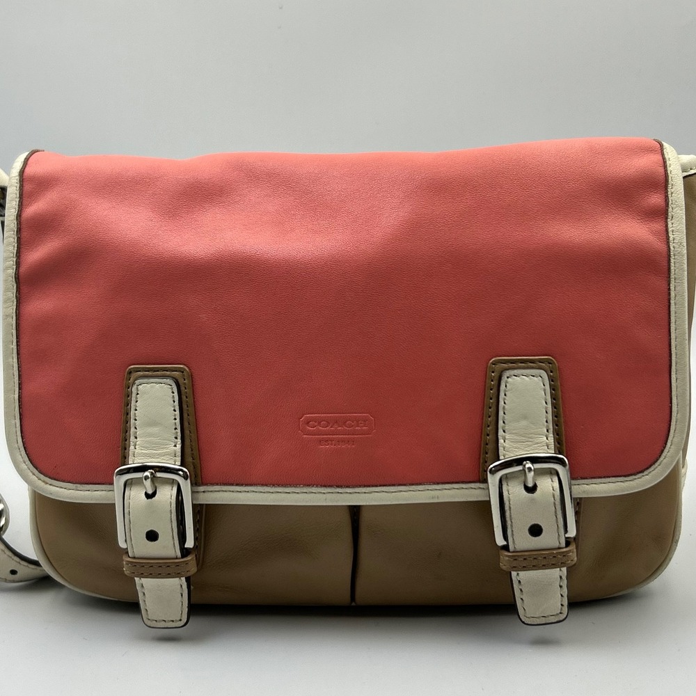 VTG Coach Crossbody Bag Medium Pink Tan Leather F23383 Colorblock Preppy Y2K